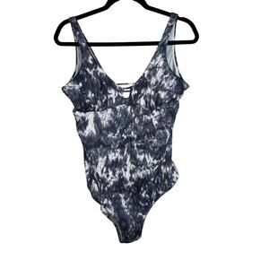 Athleta Tulum Tie Dye Keyhole One Piece Swimsuit Bathing Suit Size Large Gray